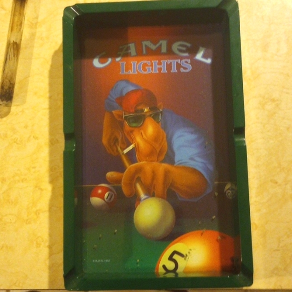 Vintage Camel Lights Ashtray, With Camel Playing Pool